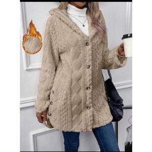 Emery Rose Cardigan Womens Buttpn Front Hooded Long Sleeve Duster Cozy Beige XL